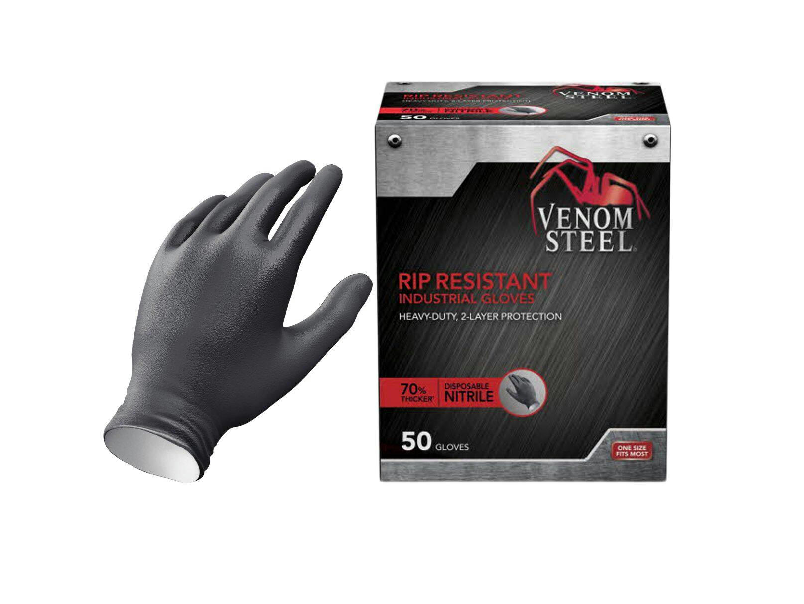 Venom Dual-Layer Nitrile Disposable Chemical-Resistant Steel Gloves, Black, One Size, 50-pk