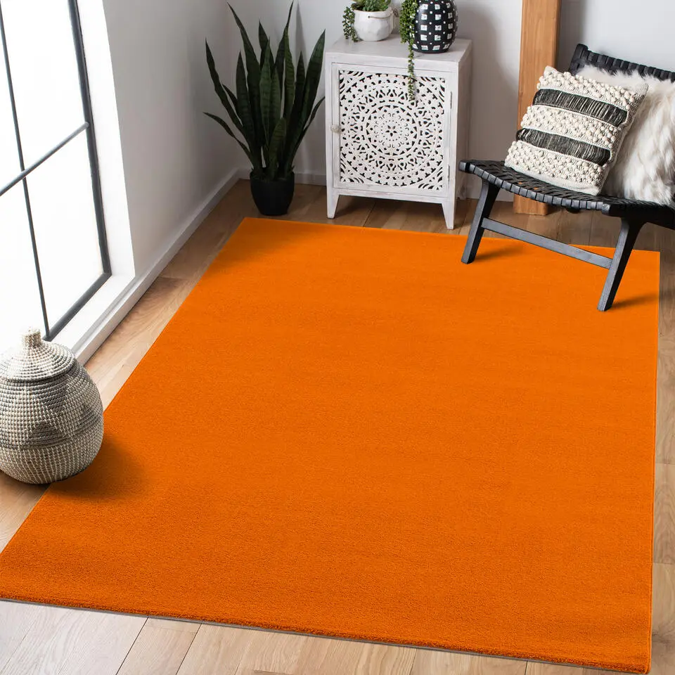 Uni Effen Laagpolig Vloerkleed Modern Oranje - 200x290 CM