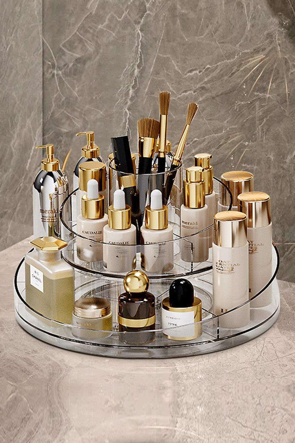 H&O Direct Makeup Organizer Spinning Round Turntable Cosmetics Storage Tray