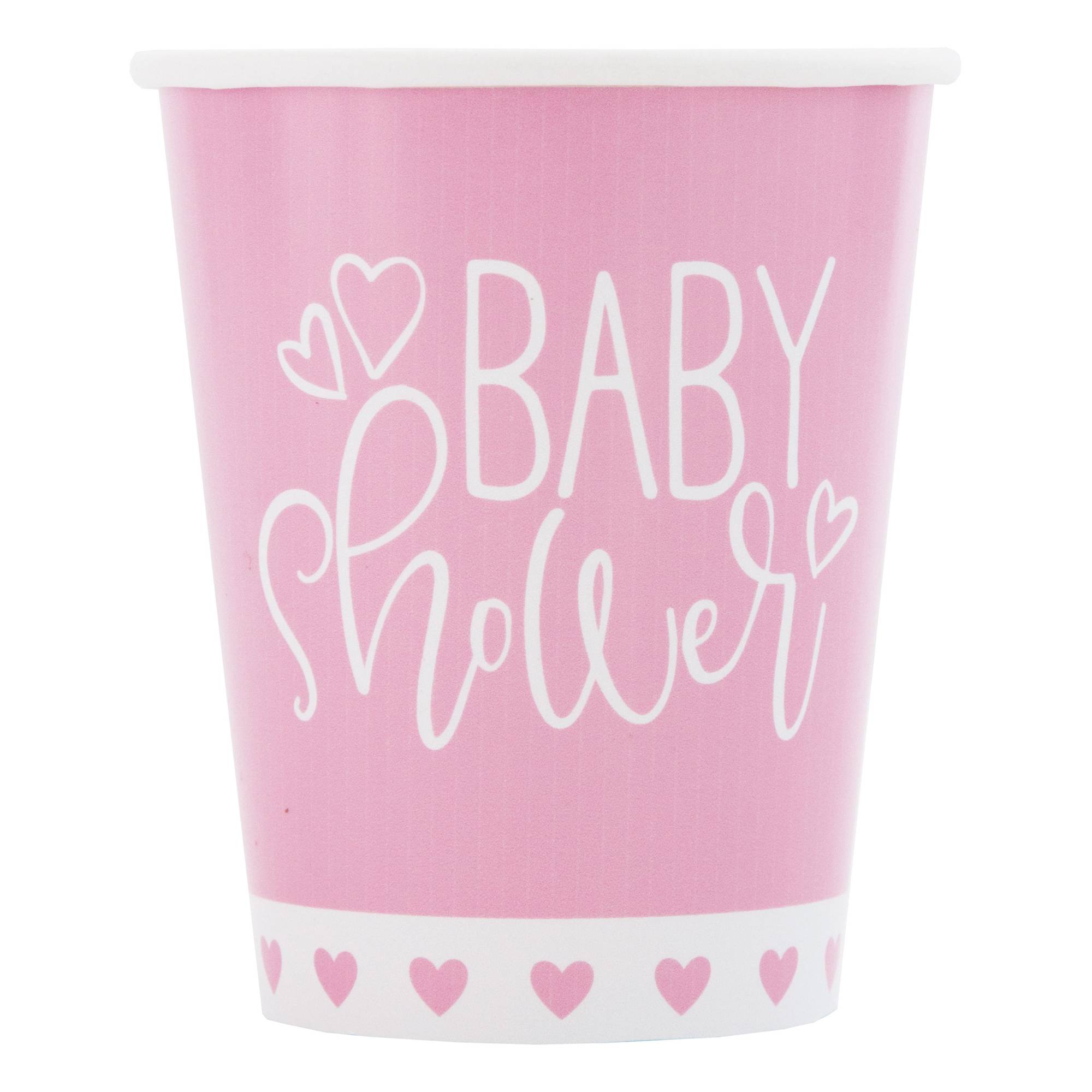Pink Hearts Baby Shower Paper Cups 8 Pack