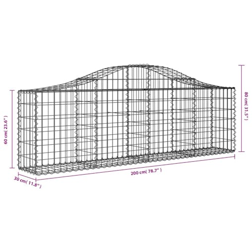 NNEVL Arched Gabion Baskets 4 pcs 200x30x60/80 cm Galvanised Iron