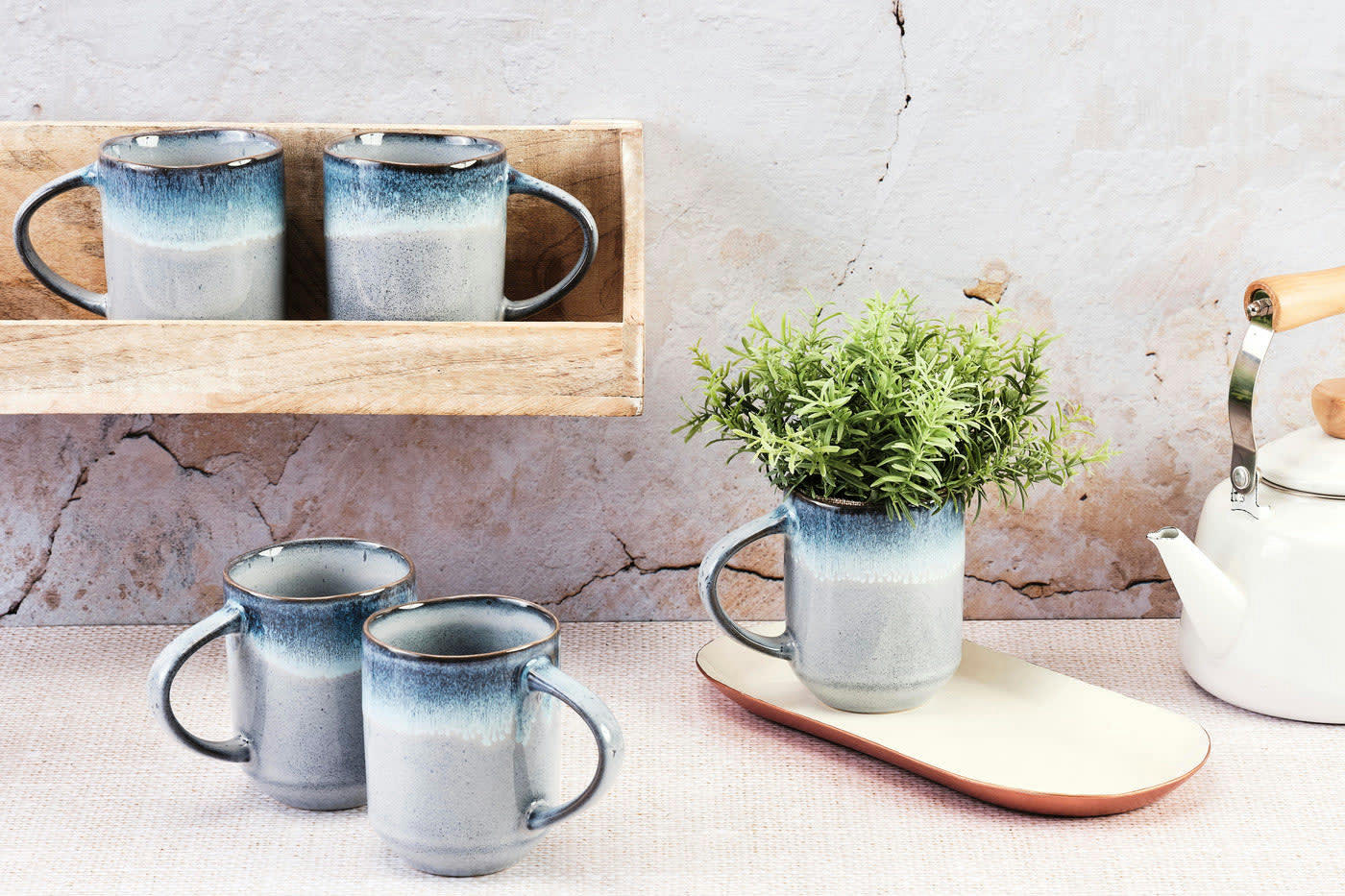 GENESIS - Lot de 6 mugs en grès bleu 40cl