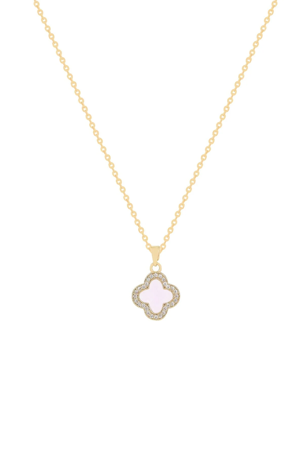 Pink Crystal Clover Pendant Necklace