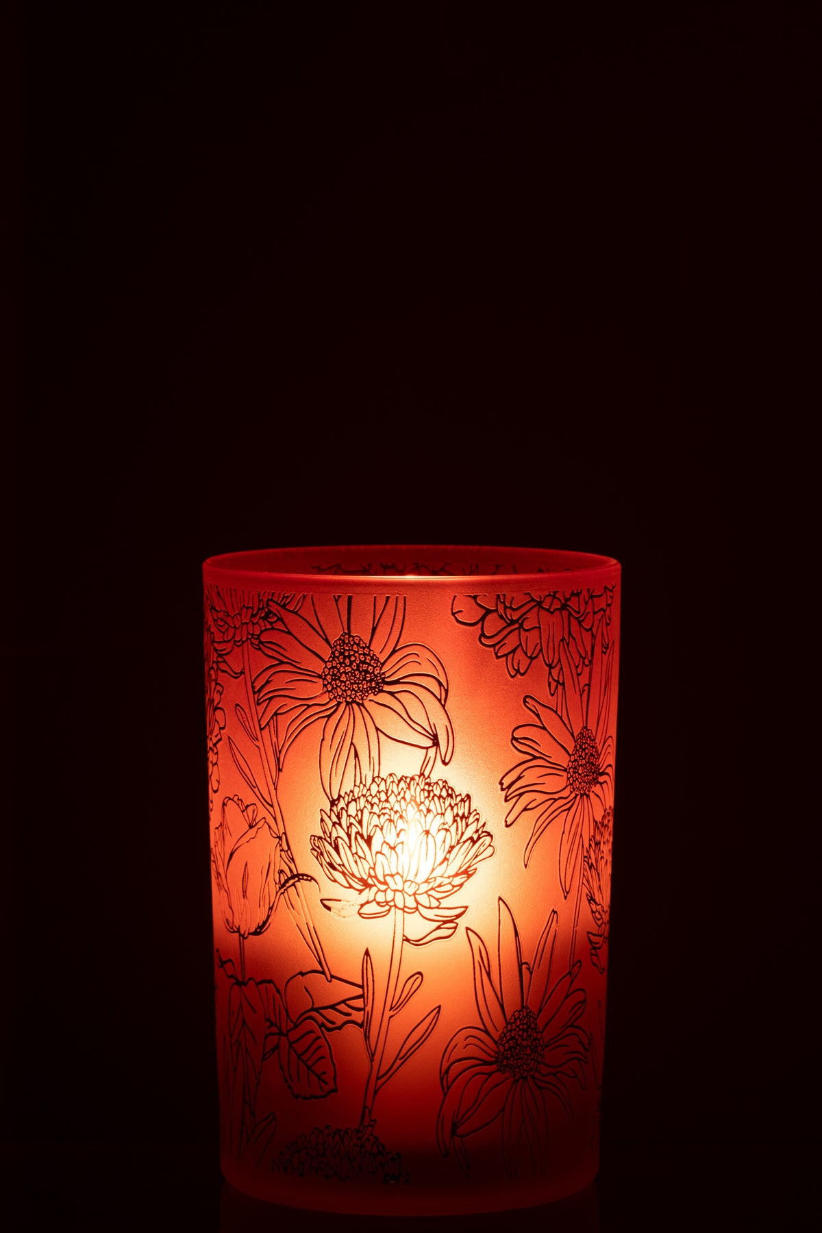 J-Line windlicht bloemen - glas - mat rood/goud - large