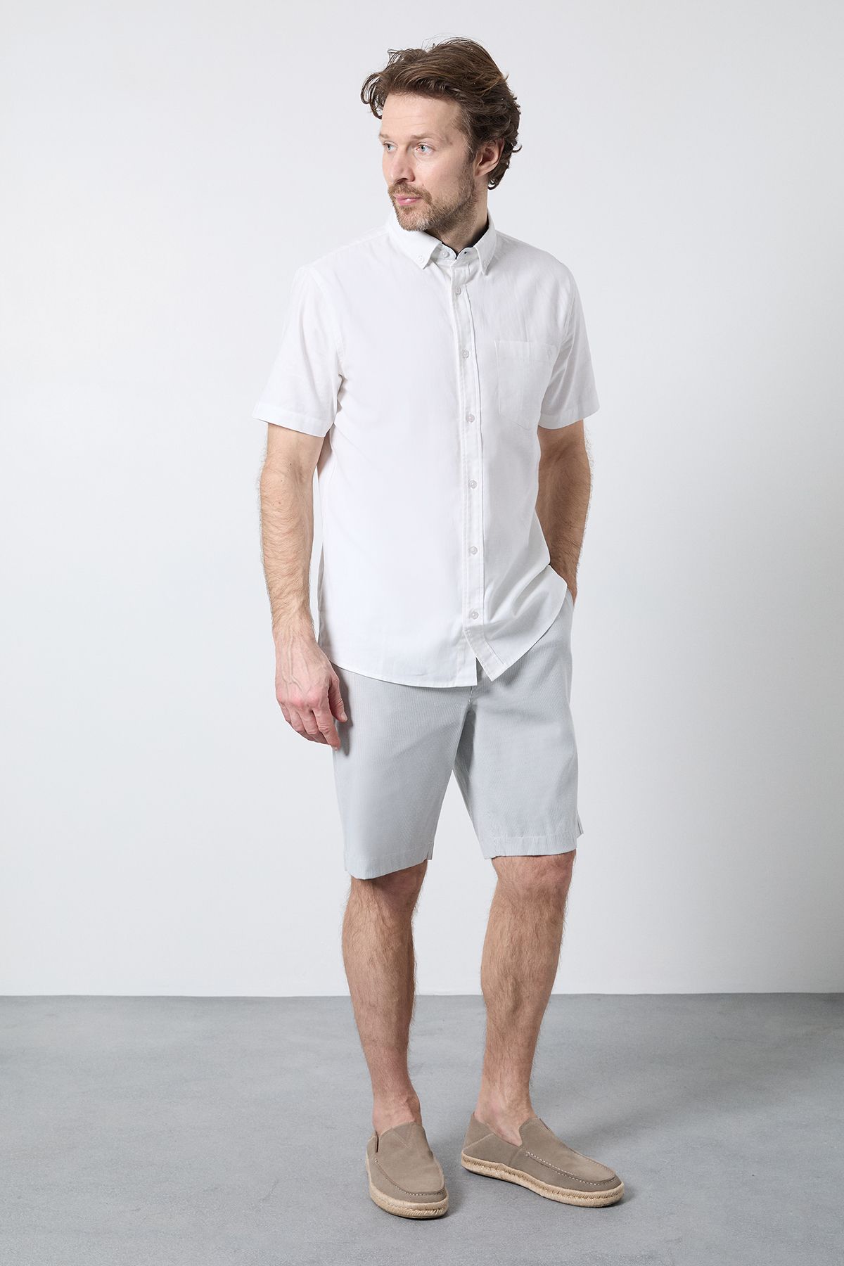 Maine Light Grey Pinstripe Chino Shorts