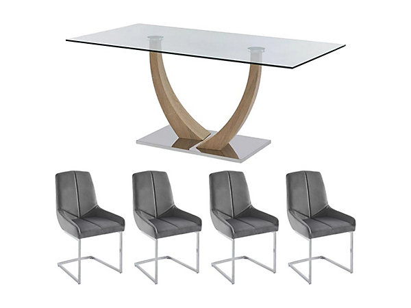 Ensemble table MELODIE II   4 chaises BERLONA - Transparent et gris