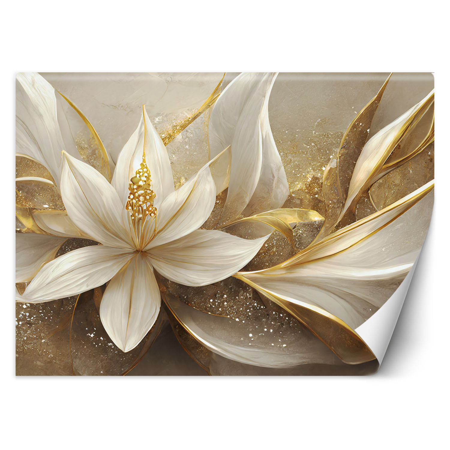 Feeby Fototapeta, Złote kwiaty glamour 3D 150x105