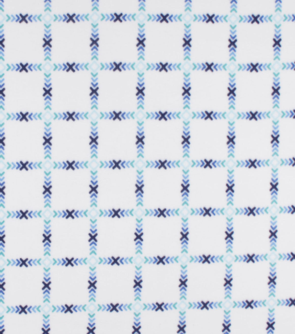Blue Grid on White Anti Pill Fleece Fabric