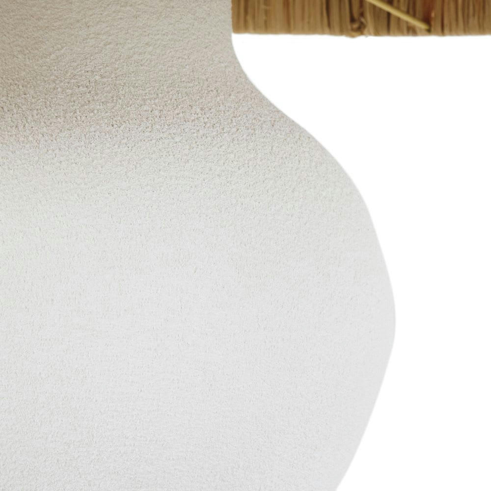 SARTENE - Lampe en céramique blanche abat-jour en raphia beige