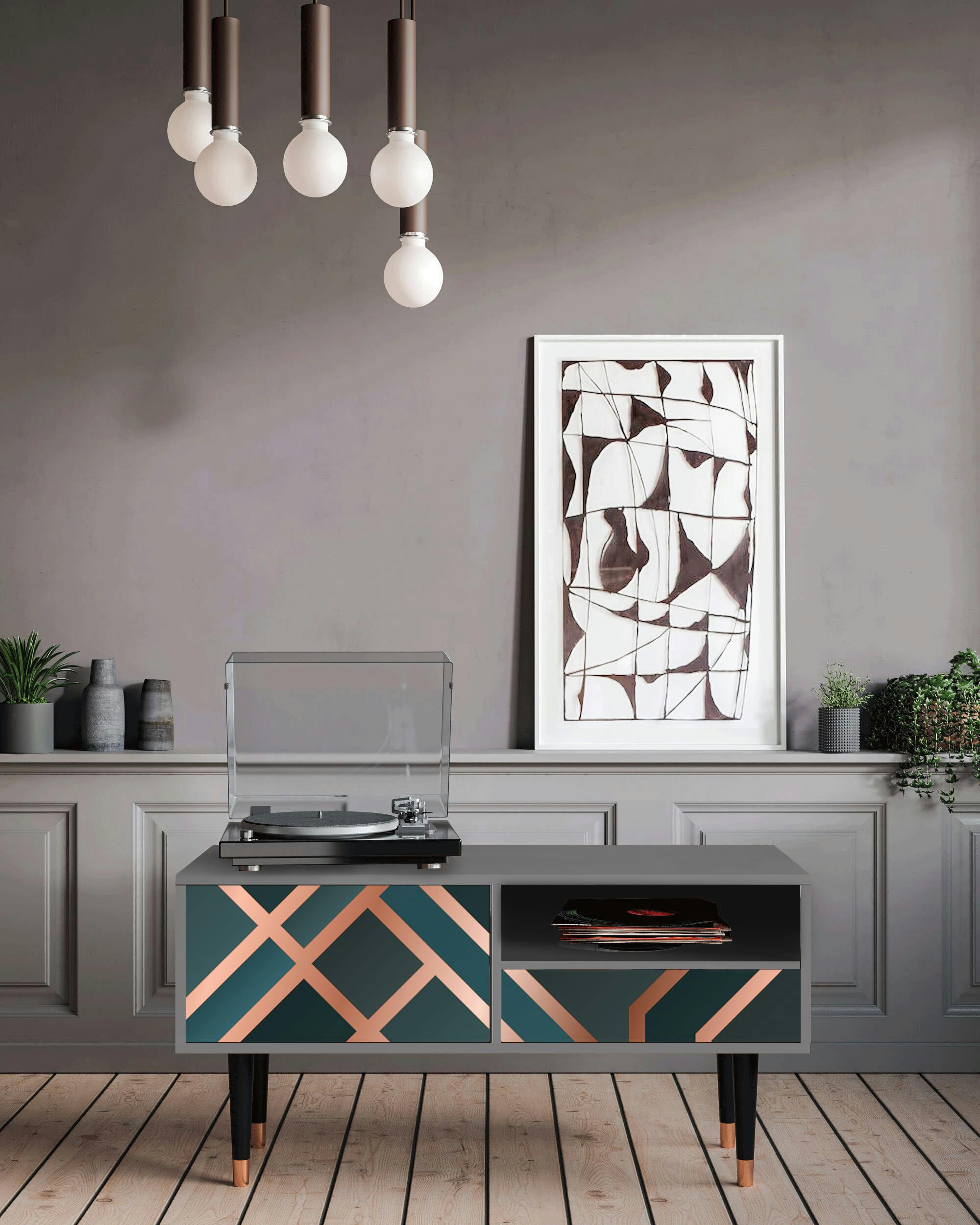 BRONZE CROSSROAD - Meuble TV  bleu-vert 1 tiroir et 1 porte L 115 cm