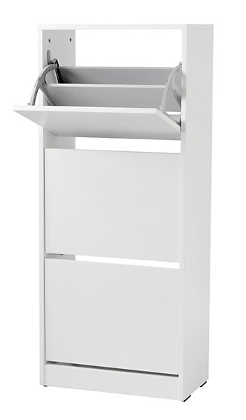 Armoire à chaussures, meuble à chaussures avec 3 portes abattantes coloris blanc - longueur 51 x profondeur 26 x hauteur 119 cm