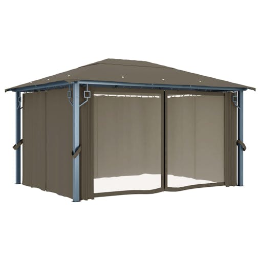 NNEVL Gazebo with Curtain 400x300 cm Taupe Aluminium