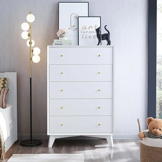 Mid-Century Modern 5 Drawer Dresser, Wood Chest of Drawers