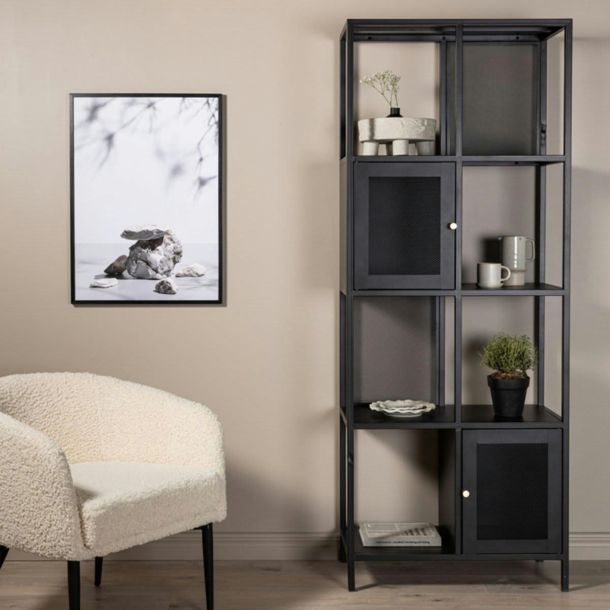 OLGA - Étagère haute industrielle en métal noir 180cm OLGA