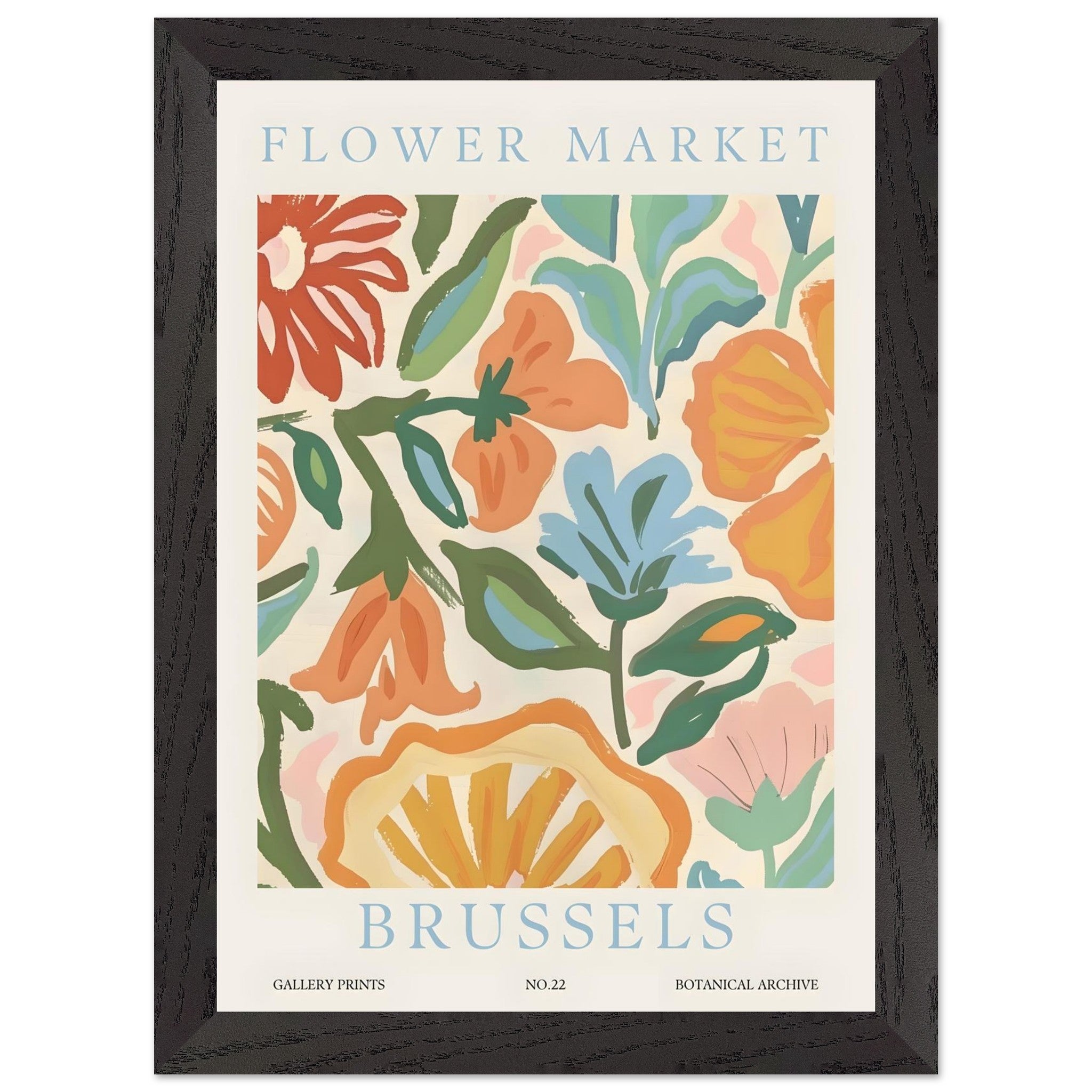Artfulprints Poster met Lijst Flower market - Brussels  - A4 21x29.7 cm - Meerkleurig