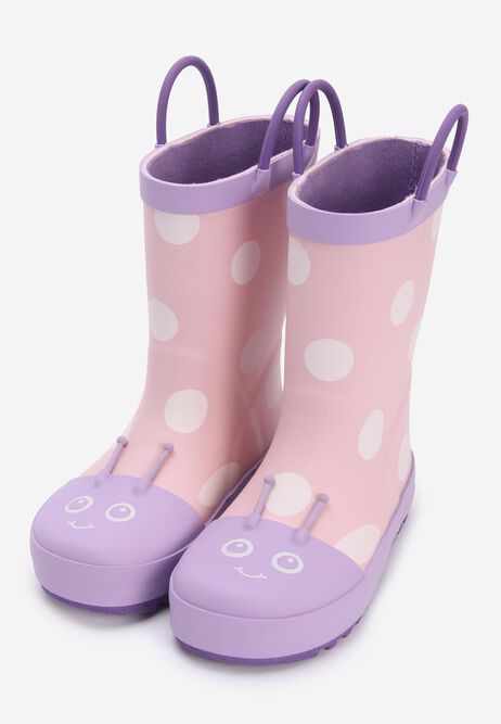 Younger Girls Pink Ladybird Pull On Wellies