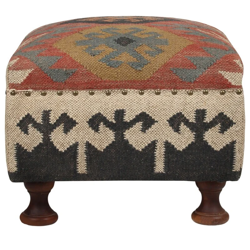 Handmade Indo Upholstered Footstool