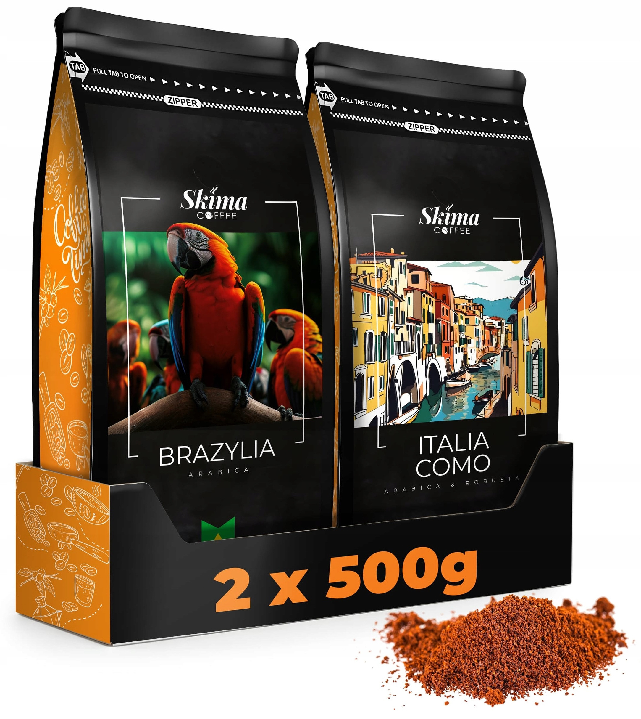 Kawa Mielona 500g x2 Brazylia/Italia Como SkimaCoffee Świeża 1kg
