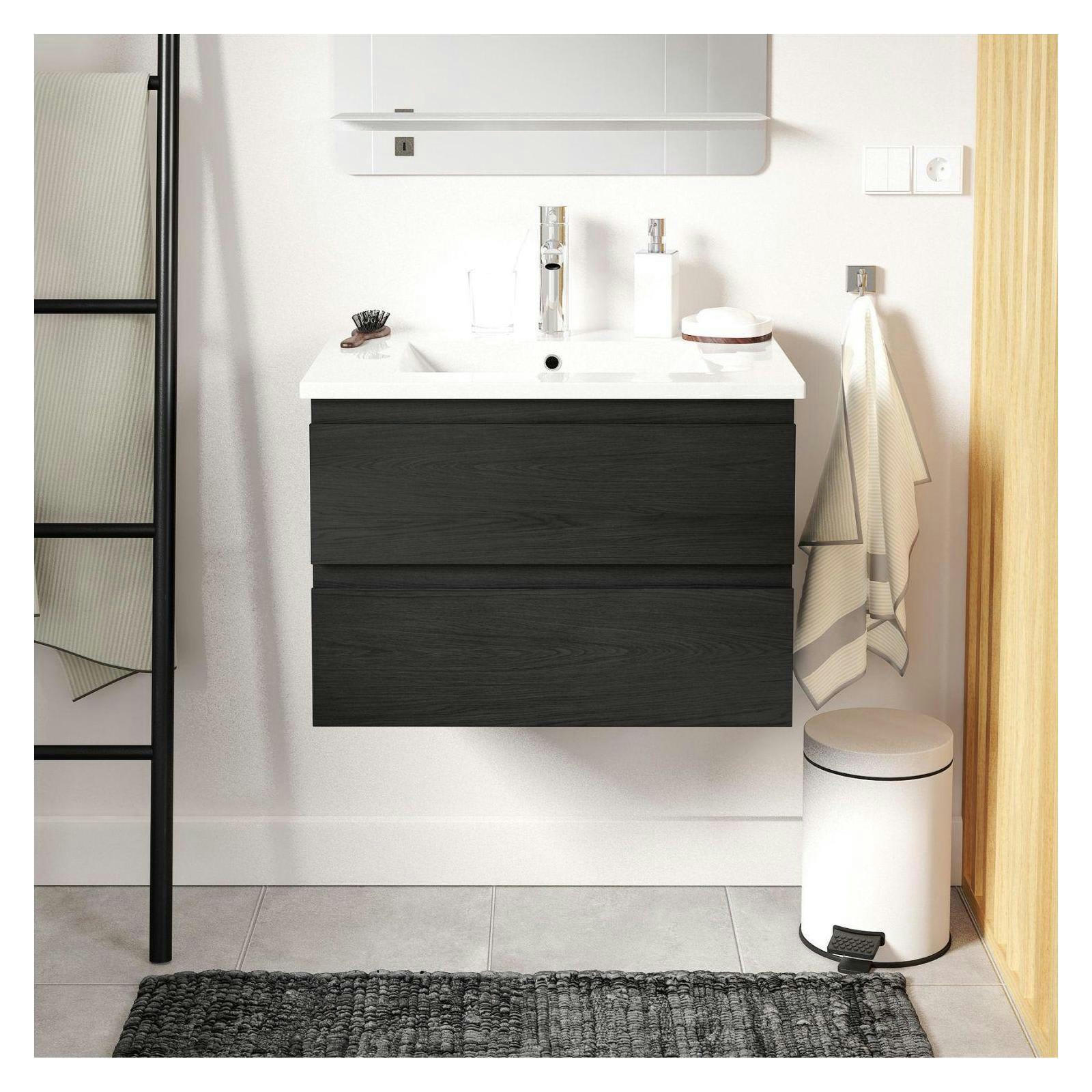 SORRENTO - Meuble simple vasque 60cm  décor chêne carbone +vasque +robinet chromé