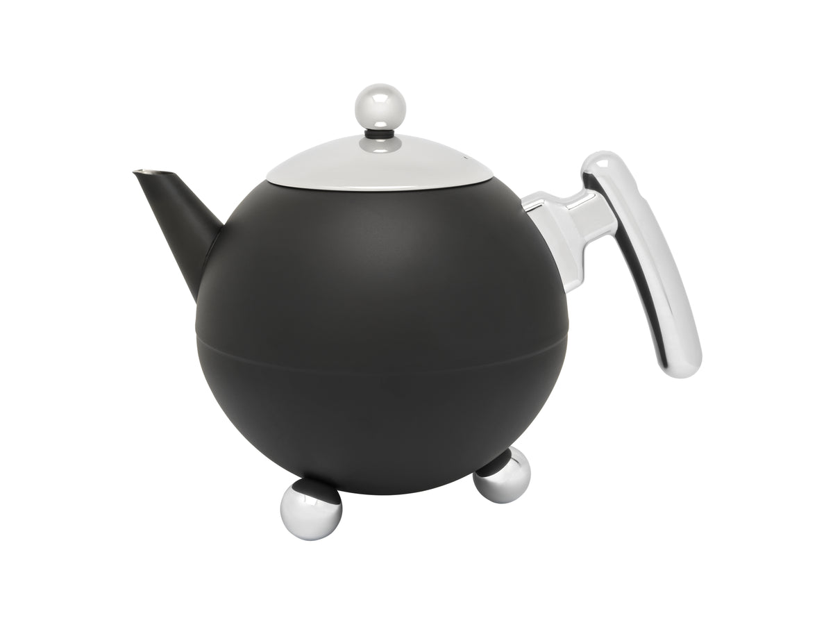 Bredemeijer - Duet® Bella Ronde – Dubbelwandige Theepot – 1,2 liter - RVS - Mat zwart