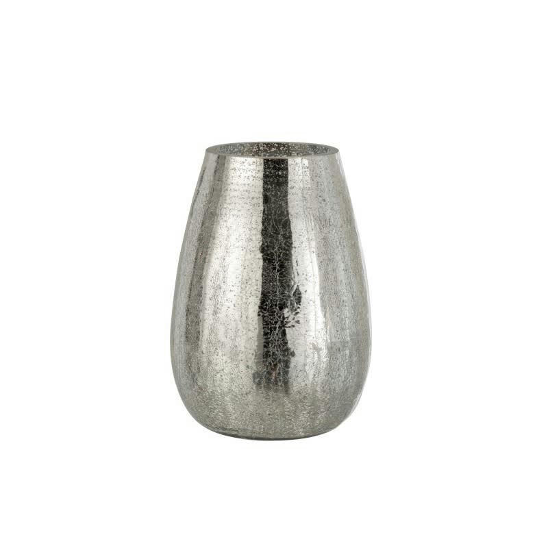 OEUF - Photophore craquelé verre argent H26,5cm