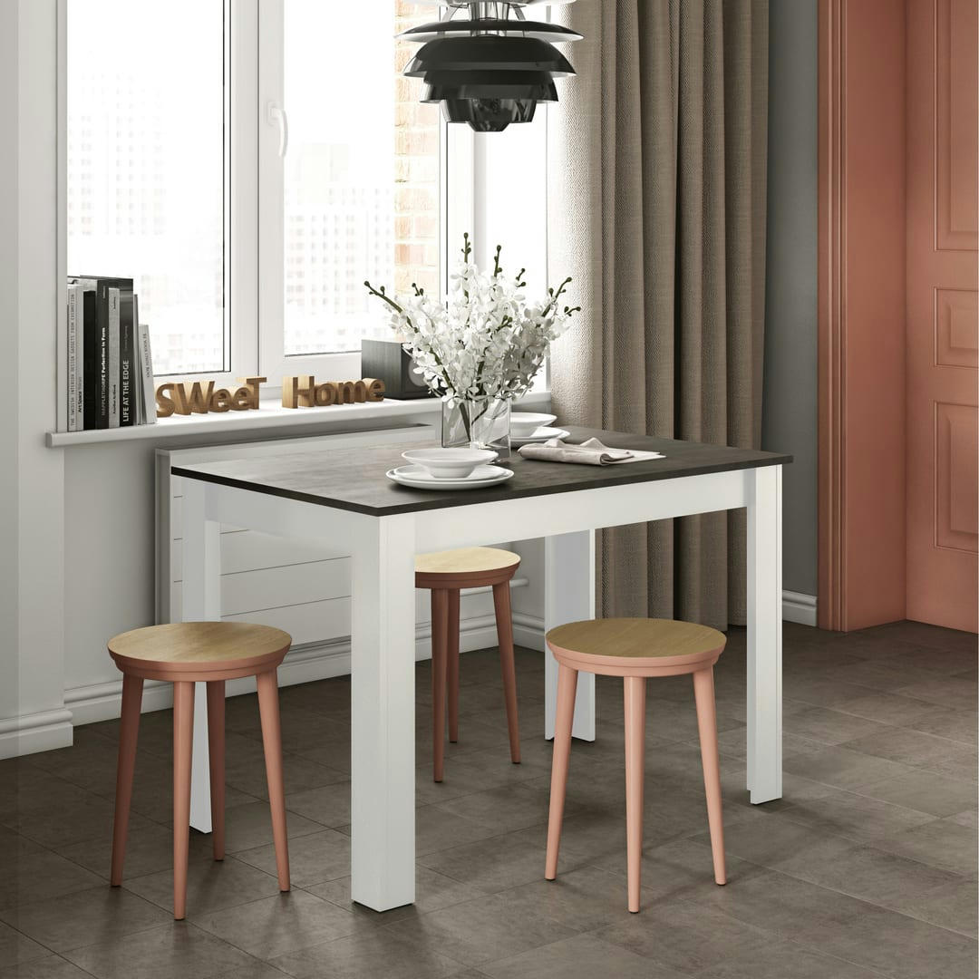 NICE - Table effet bois blanc et béton