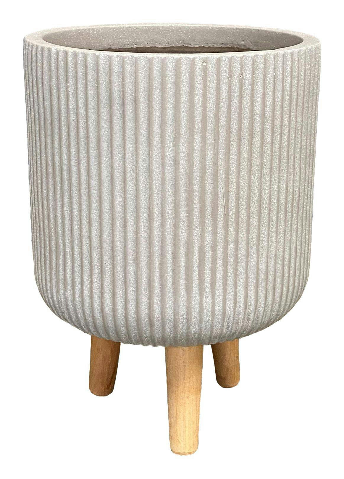 Nuovo Resin Round Handmade Planter Pot with Removable Wood Legs, Assorted Sizes, Grey