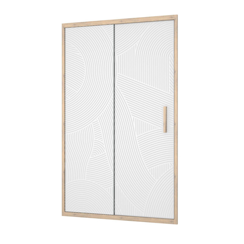 Porte de douche coulissante Japandi sérigraphie courbe bois 120 x 200 cm AURLANE