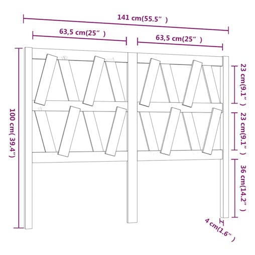 NNEVL Bed Headboard Black 141x4x100 cm Solid Wood Pine