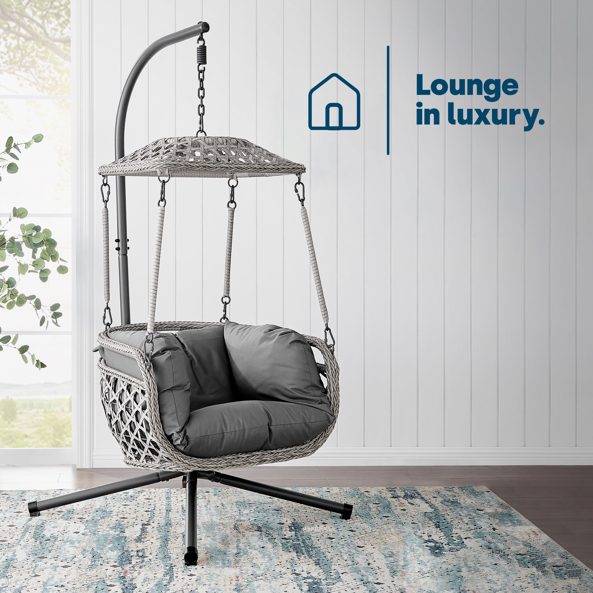 LIVIVO Kira Hanging Rattan Swing Chair with Canopy