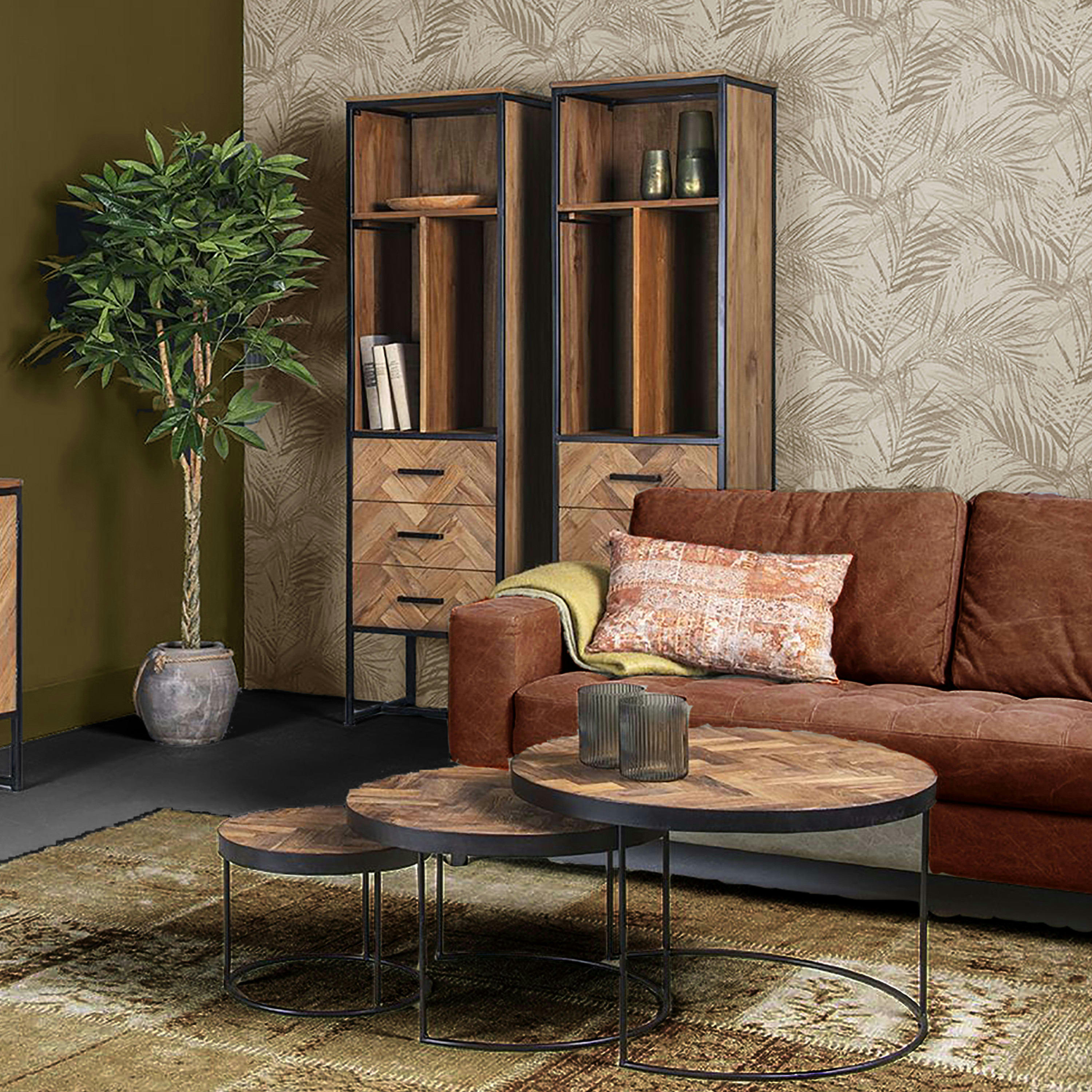 BIARRITZ - BIARRITZ-Set de 3 Tables basses gigognes en Teck massif et métal noir