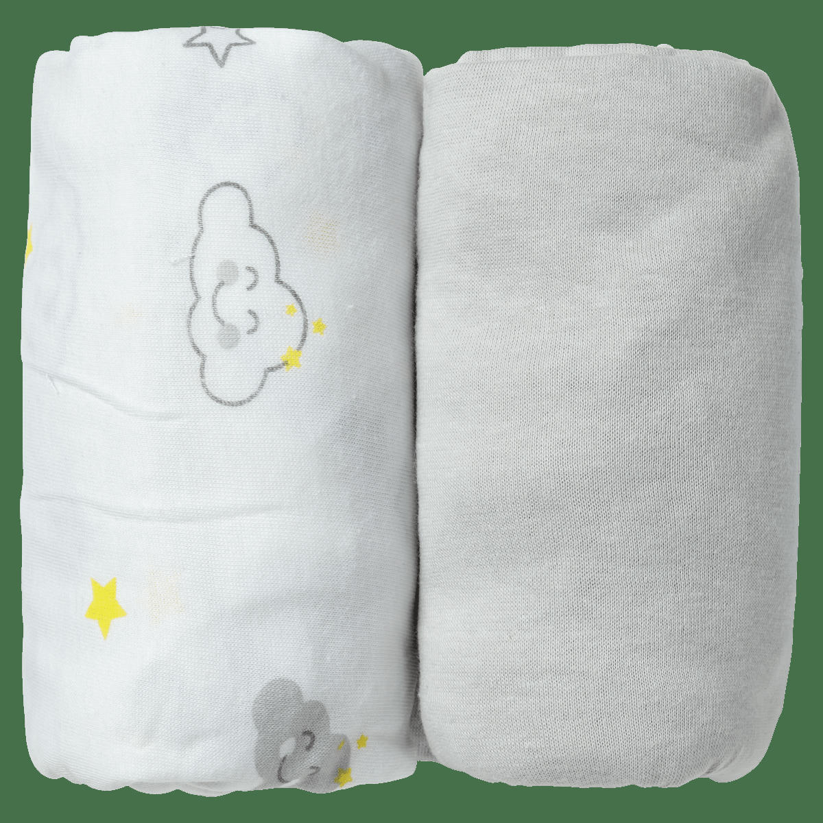 - Lot de 2 draps housse bébé en coton gris et blanc 70x140 cm
