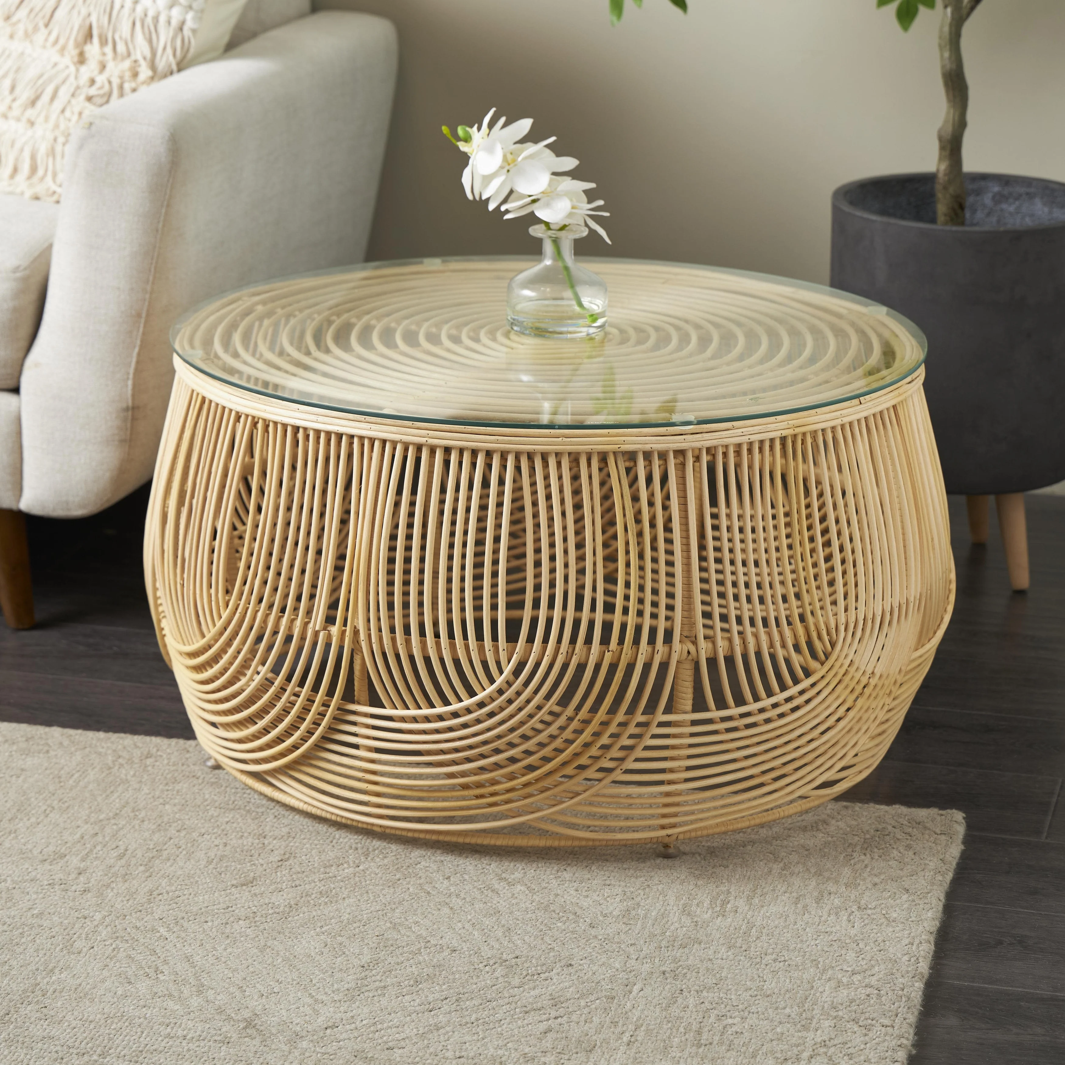 Rattan Living Room Coffee Table - Light Brown - Roche River Decor