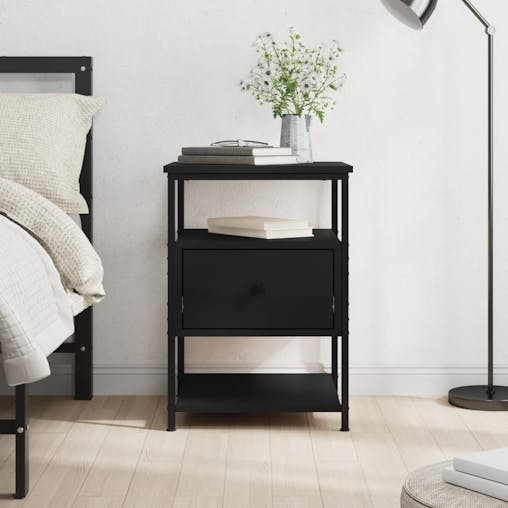 NNEVL Bedside Cabinet Black 40x42x56 cm Engineered Wood