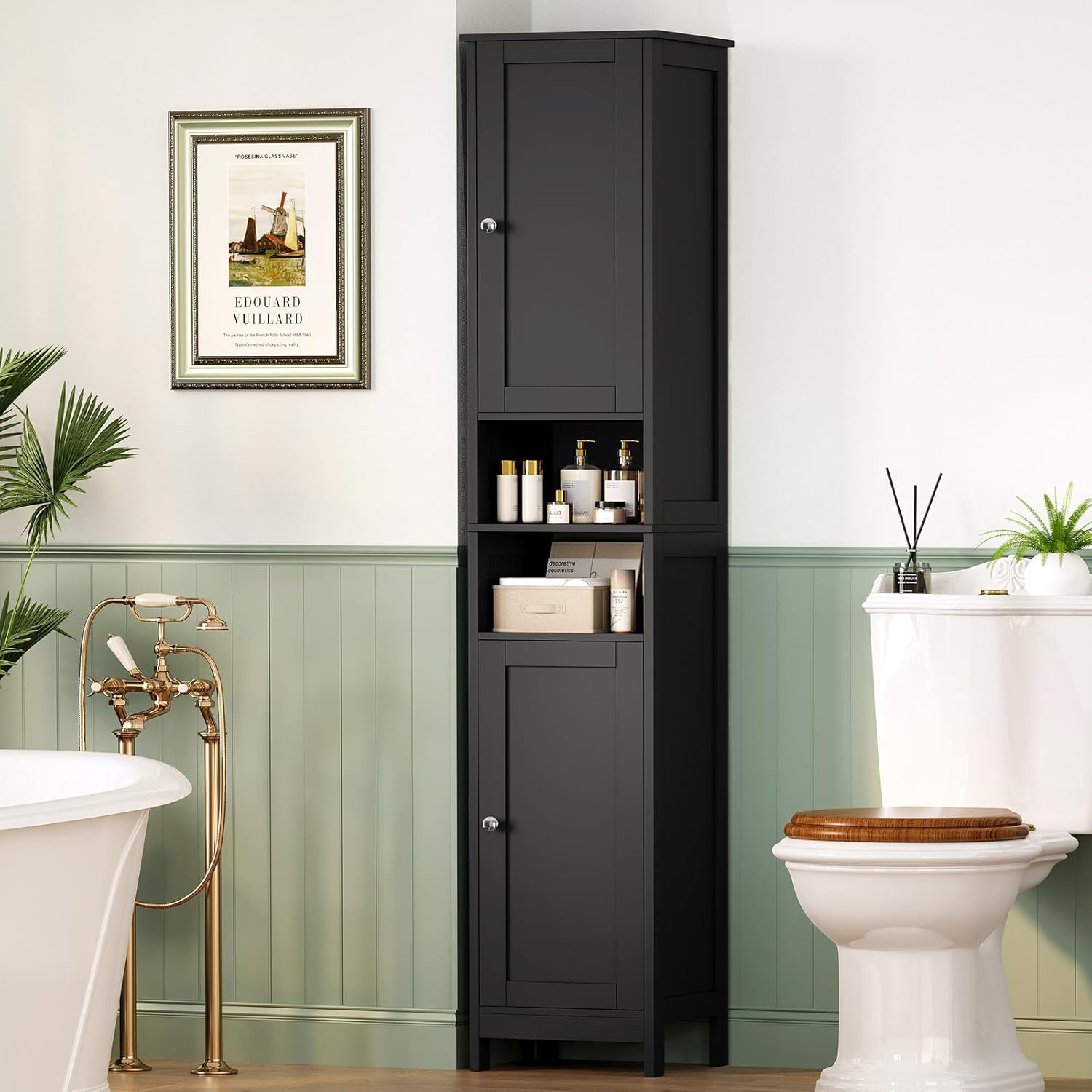TEENFON 67 Tall Bathroom Cabinet with Adjustable Shelves and Doors, Narrow Bathroom Storage Cabinet for Small Space, Living Room, Entryway, Kitchen, Black