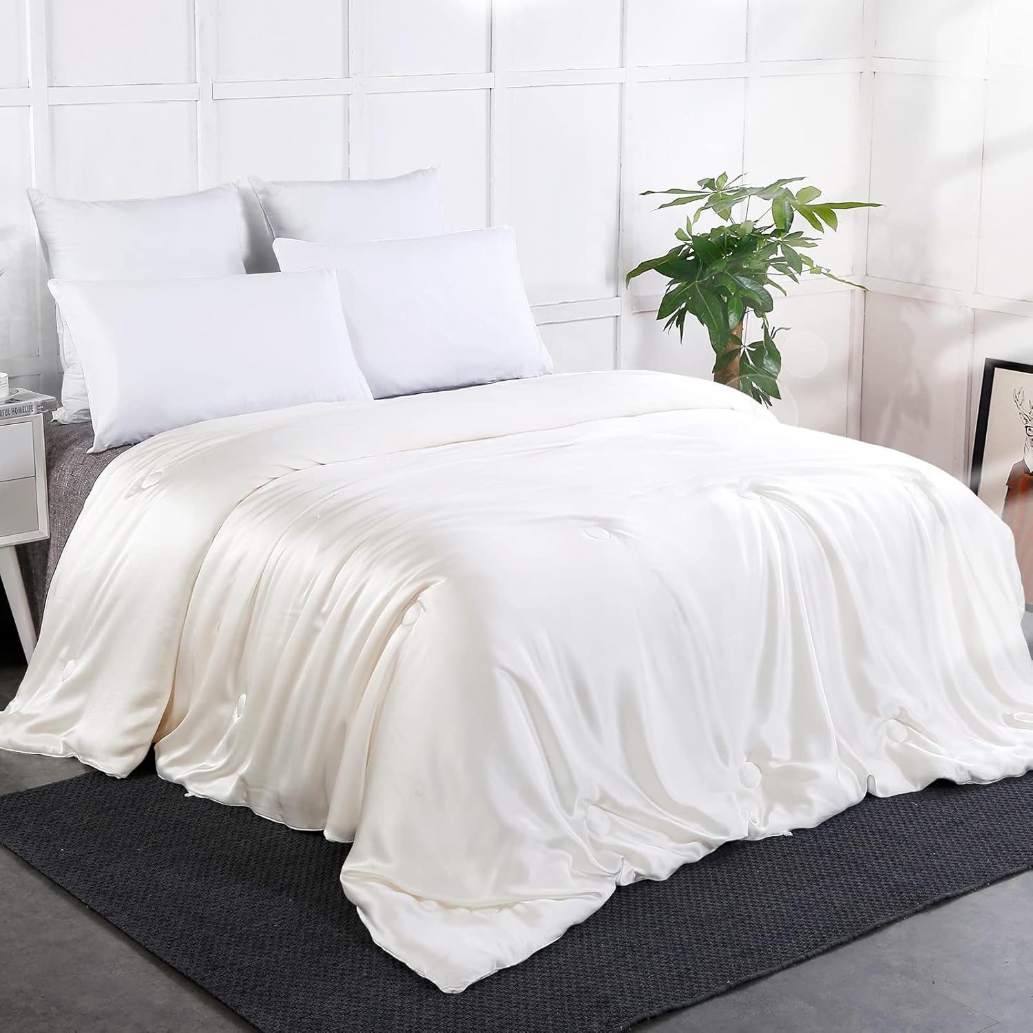 LilySilk All Season 100% Silk Comforter with Silk Shell Duvet, Queen(87x90 Inch,Net Weight:1.75kg)