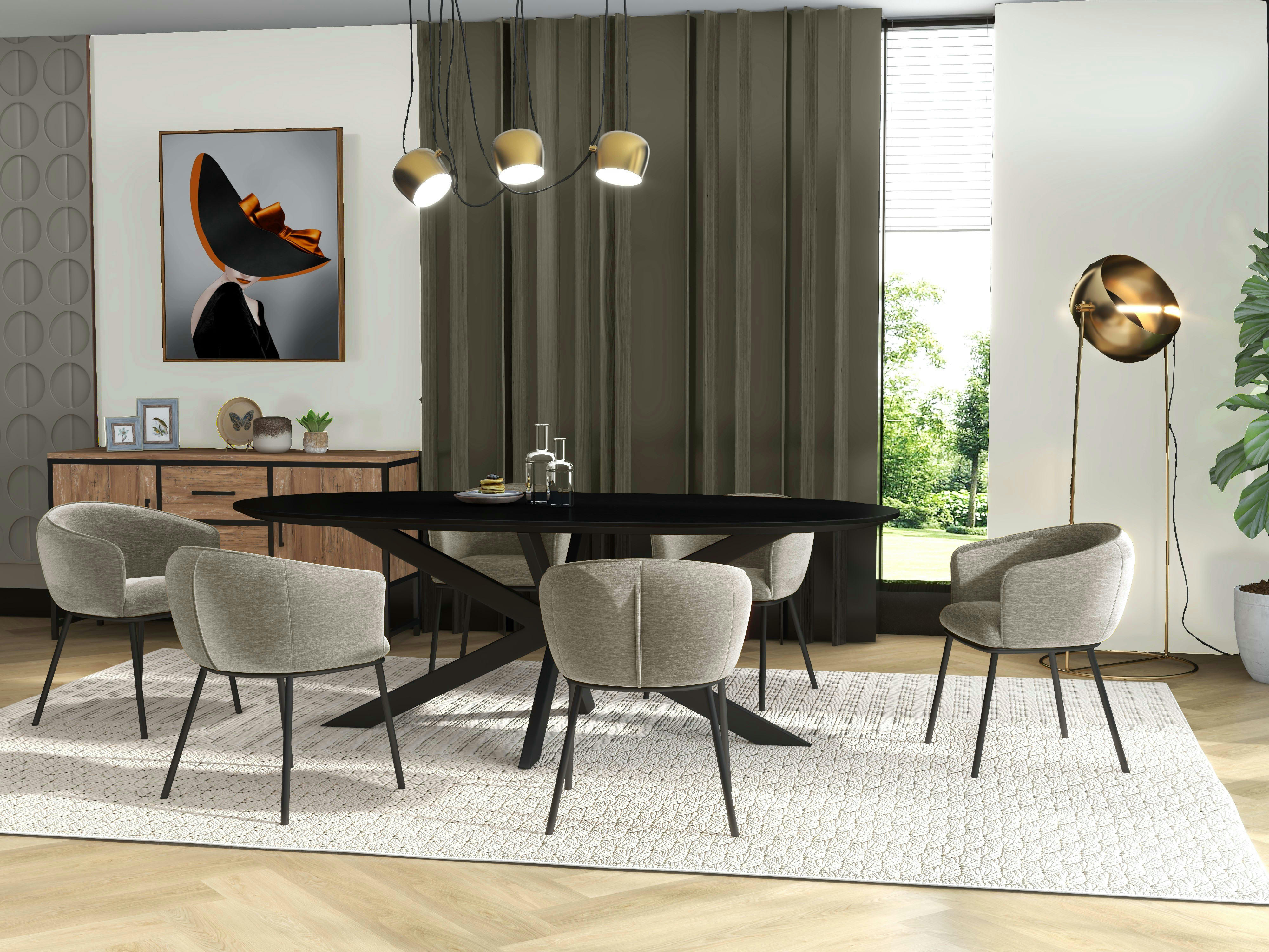 ALVIN - Fauteuil de table en tissu Coloris Lin et métal noir mat