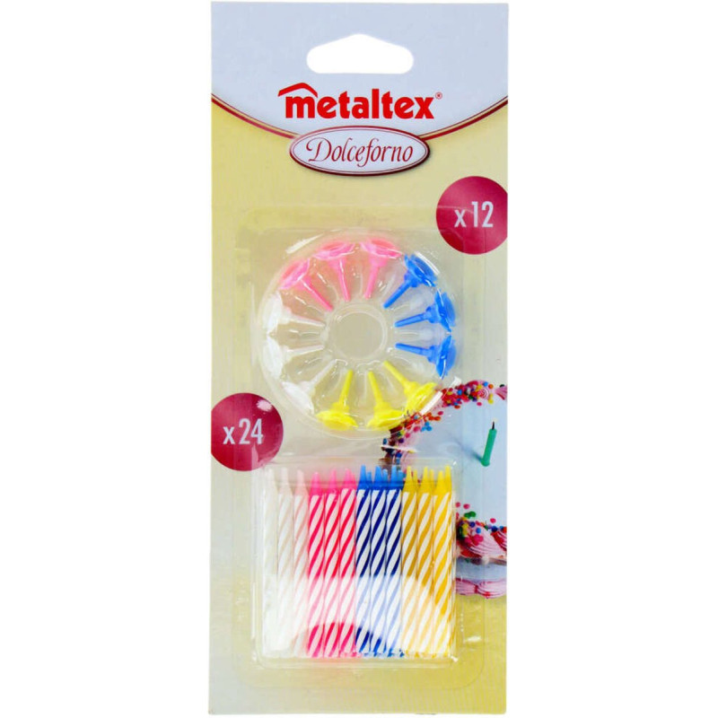 Set de 24 bougies anniversaire et 12 supports
