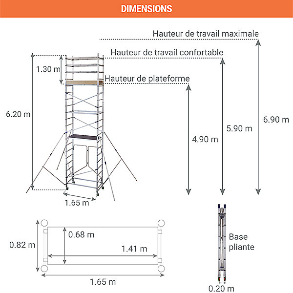 Echafaudage base pliante Haut. travail max 6.90m - AL620/P