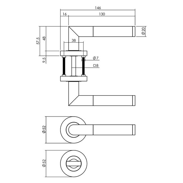 Türdrücker »Bastian«, D.52x10mm WC 8 mm stift