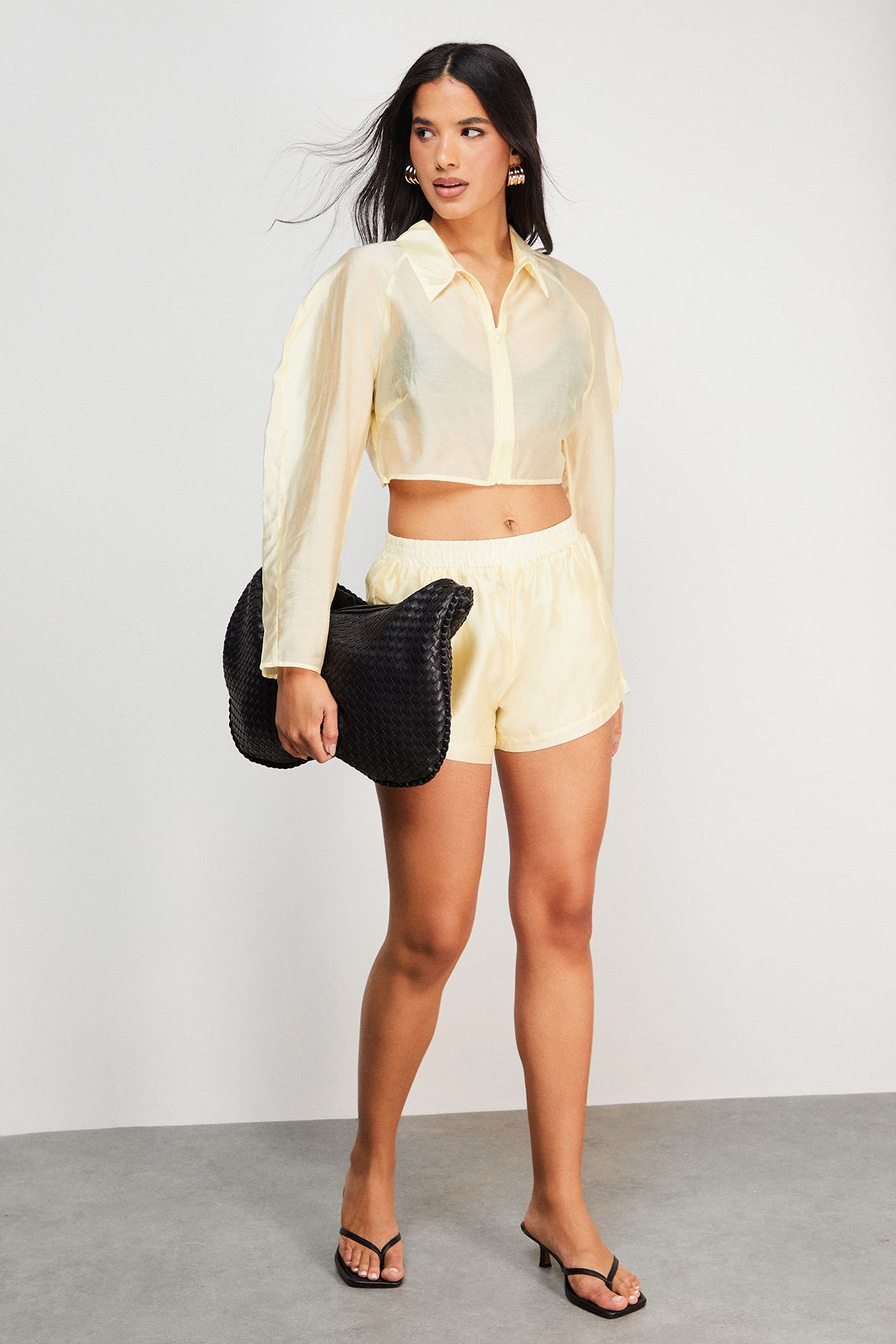 Warehouse Organza Boxy Zip Through Shirt