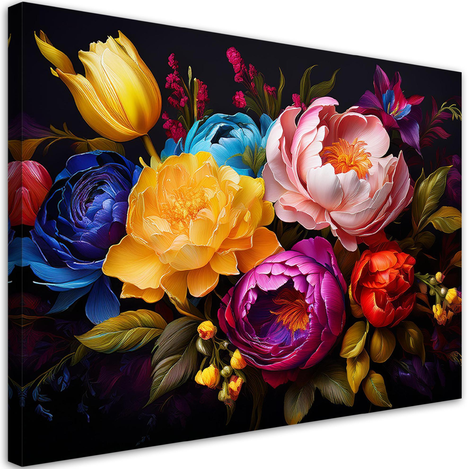 Feeby Obraz na płótnie, Kolorowe Piwonie I Tulipany Bukiet 60x40