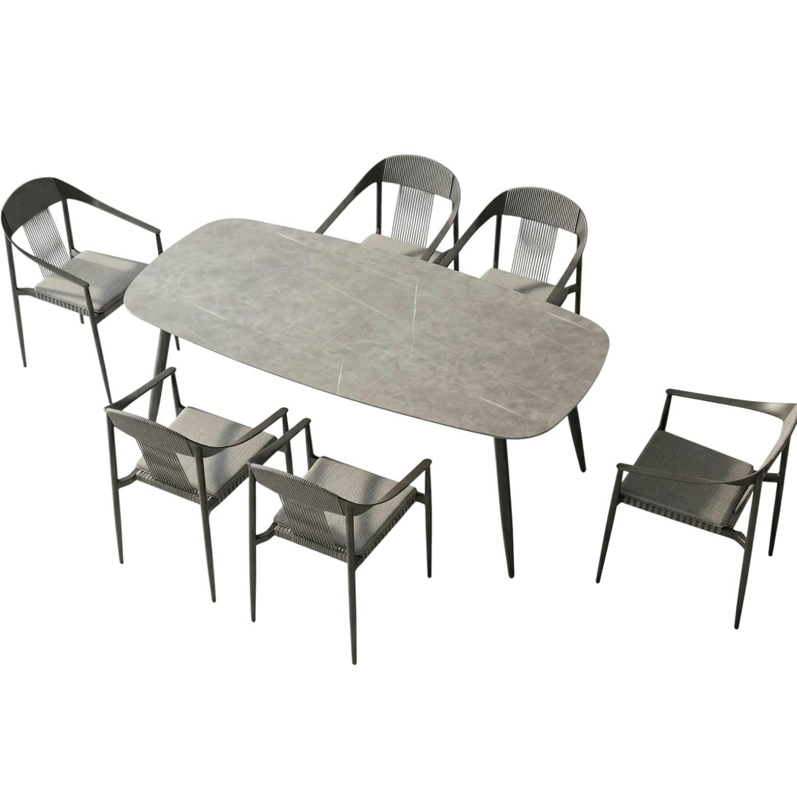 Ensemble repas de jardin 6 places en céramique grise RIO