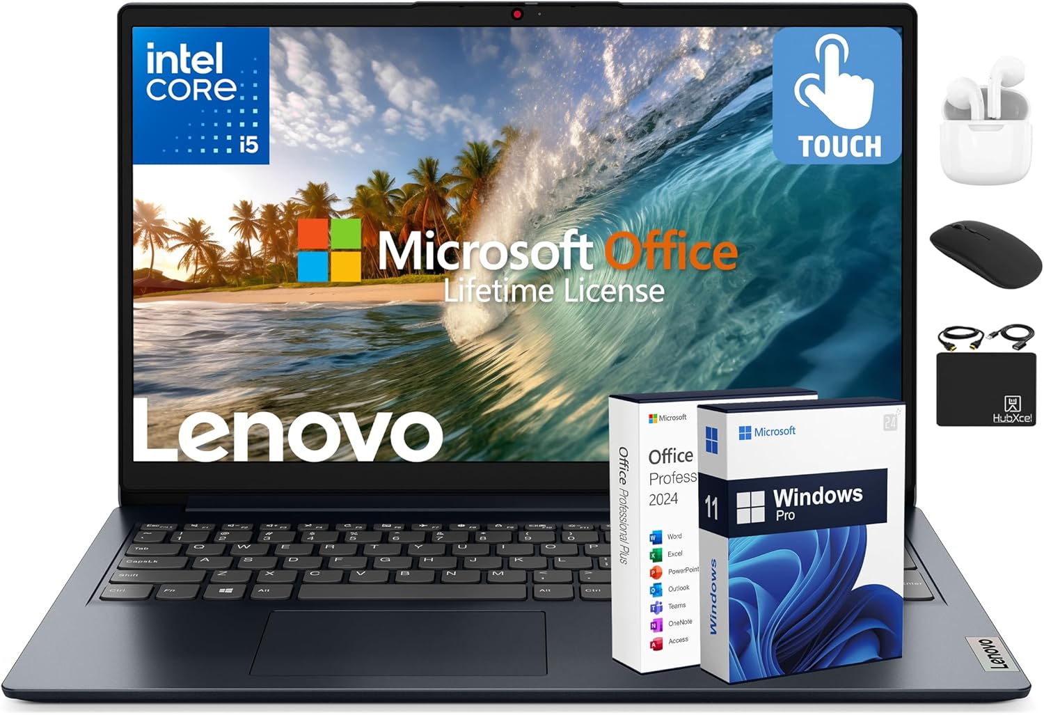 Lenovo IdeaPad Business Laptop  15.6 FHD Touchscreen  Powerful 10-Core Intel i5-1334U  AI Copilot Computer  16GB RAM  1TB Storage (512GB SSD+500GB Ext)  HubxcelAccessory  Win 11 Pro  Lifetime Office