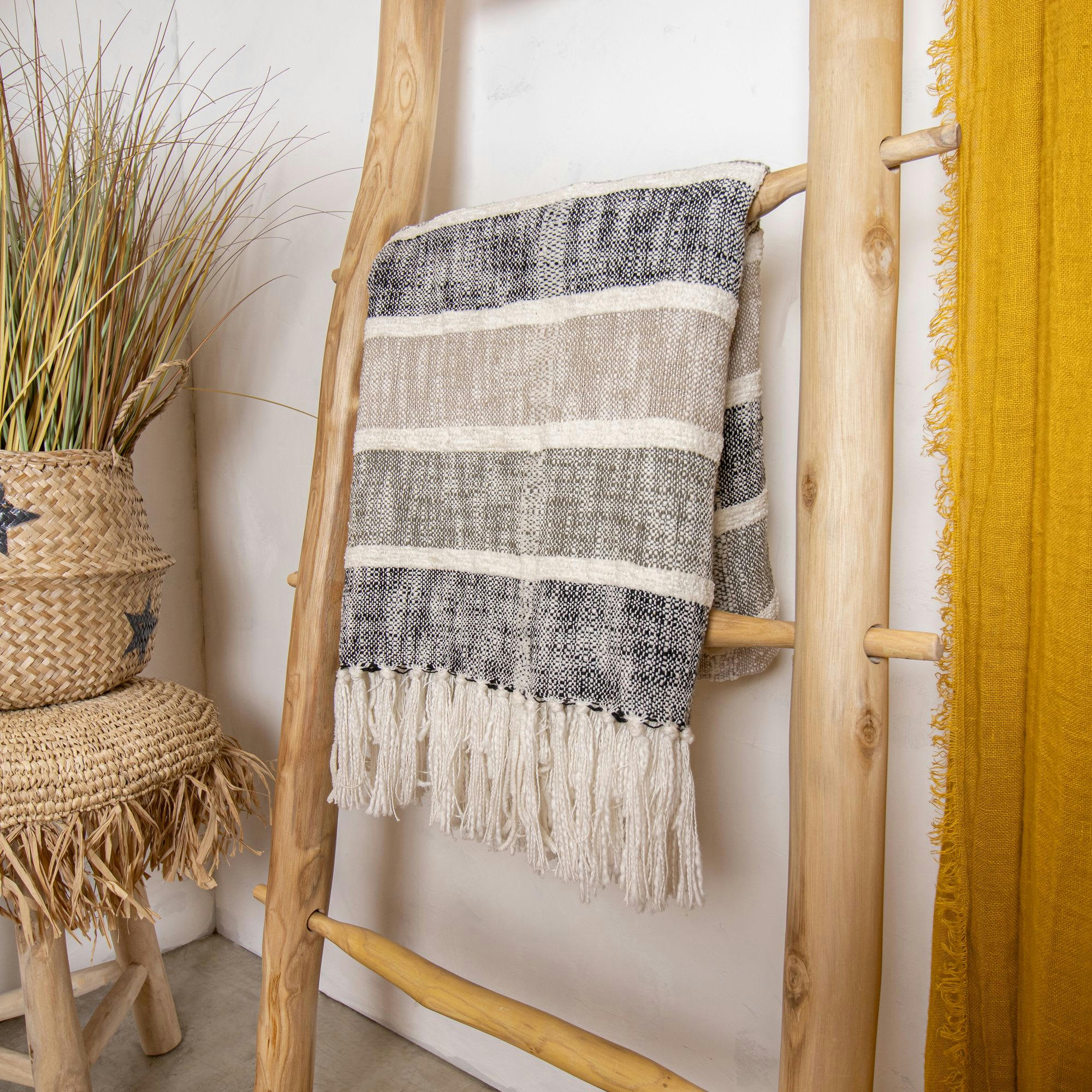 SERRA - Plaid en coton et polyester noir et gris 150cm