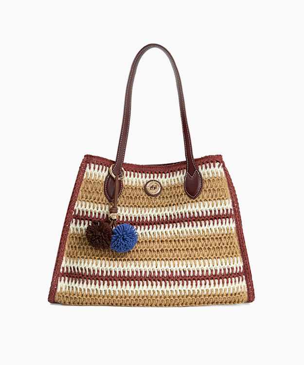 Devotedly Burgundy - Raffia Striped Tote Bag