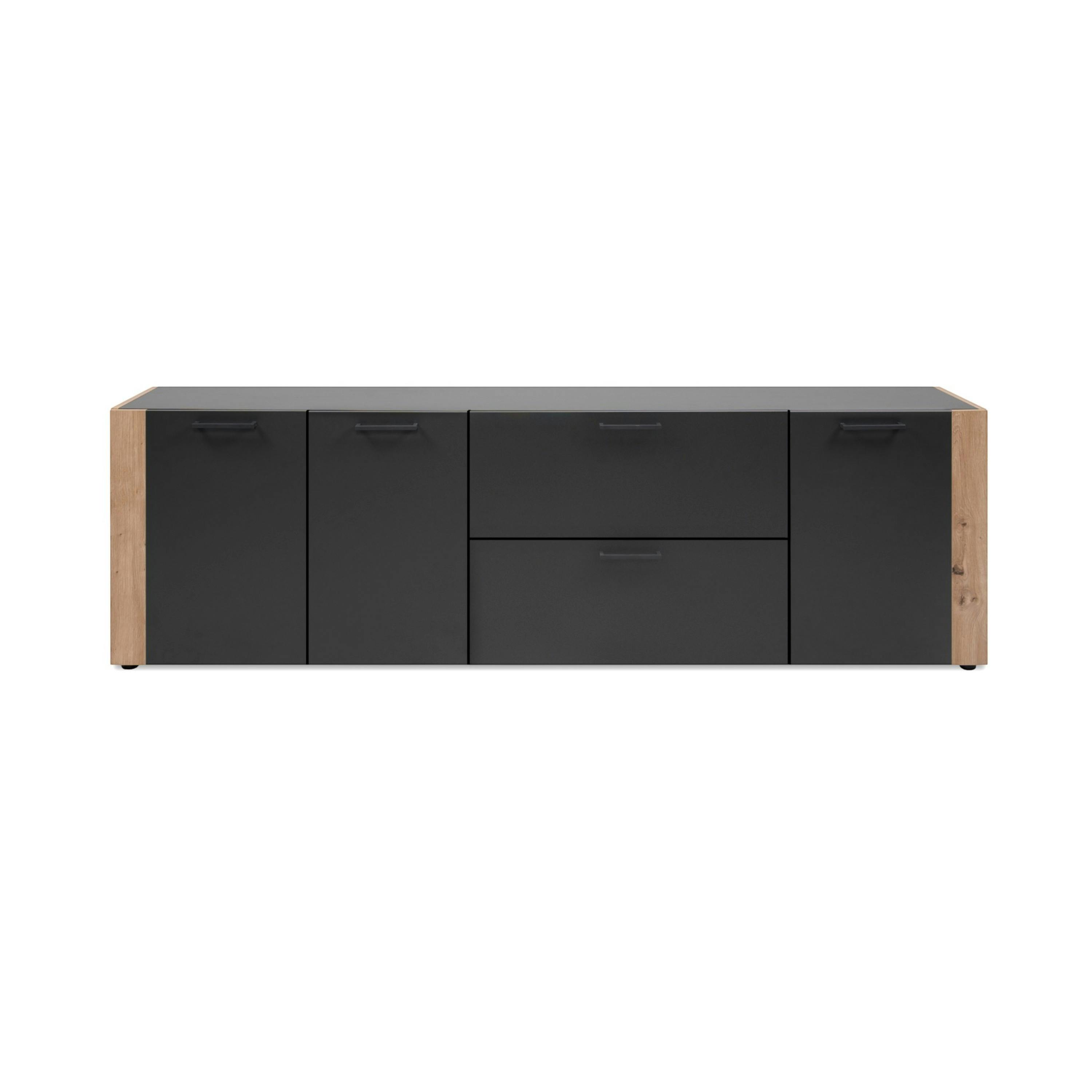 Long meuble TV gris foncé 3 portes 2 tiroirs ALVA