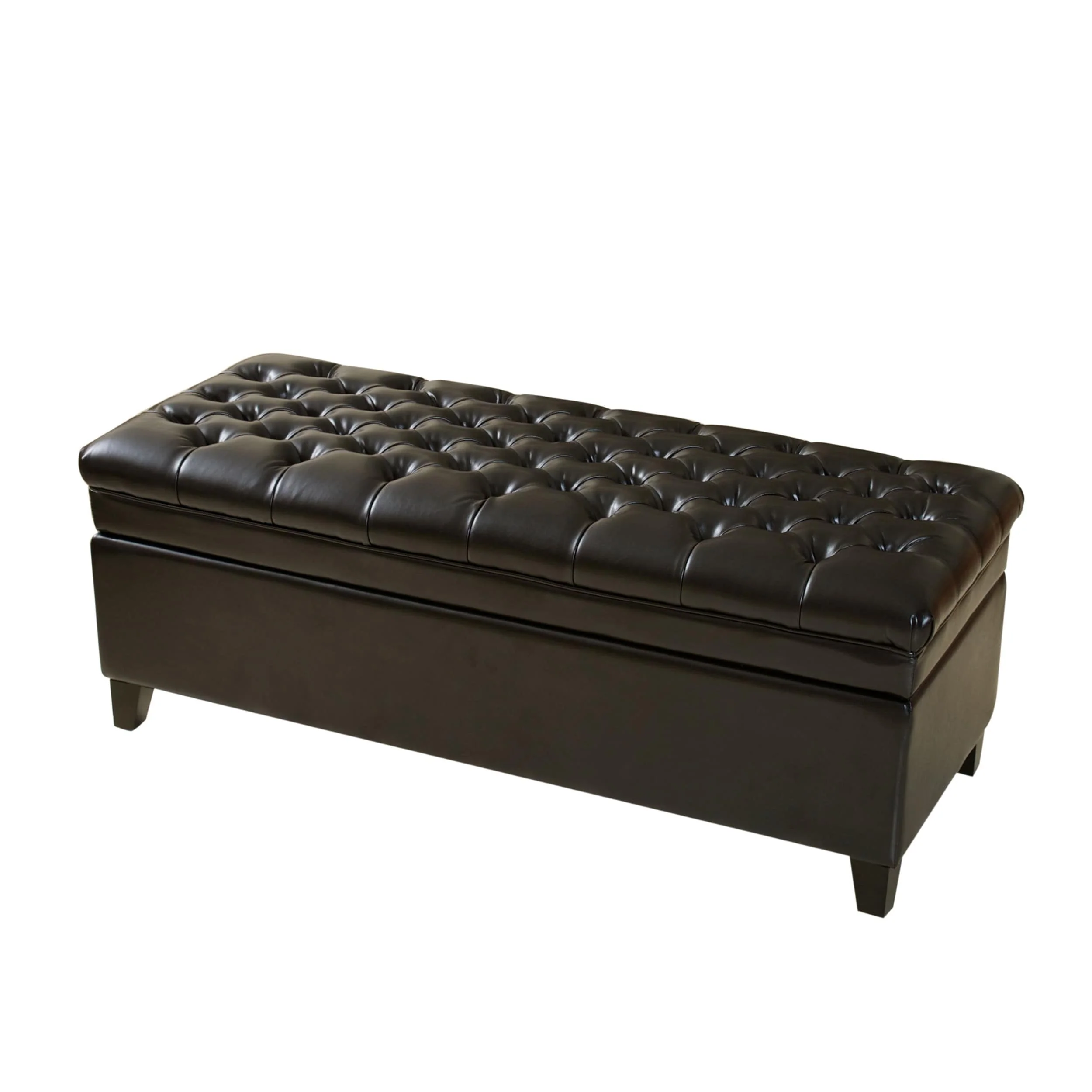 Hastings Tufted Espresso Bonded Leather Storage Ottoman by Christopher Knight Home