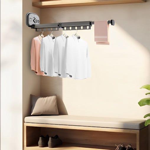 SOGA 2X 93.2cm Suction-Mounted Retractable Clothing Drying Rack Foldable Hanger