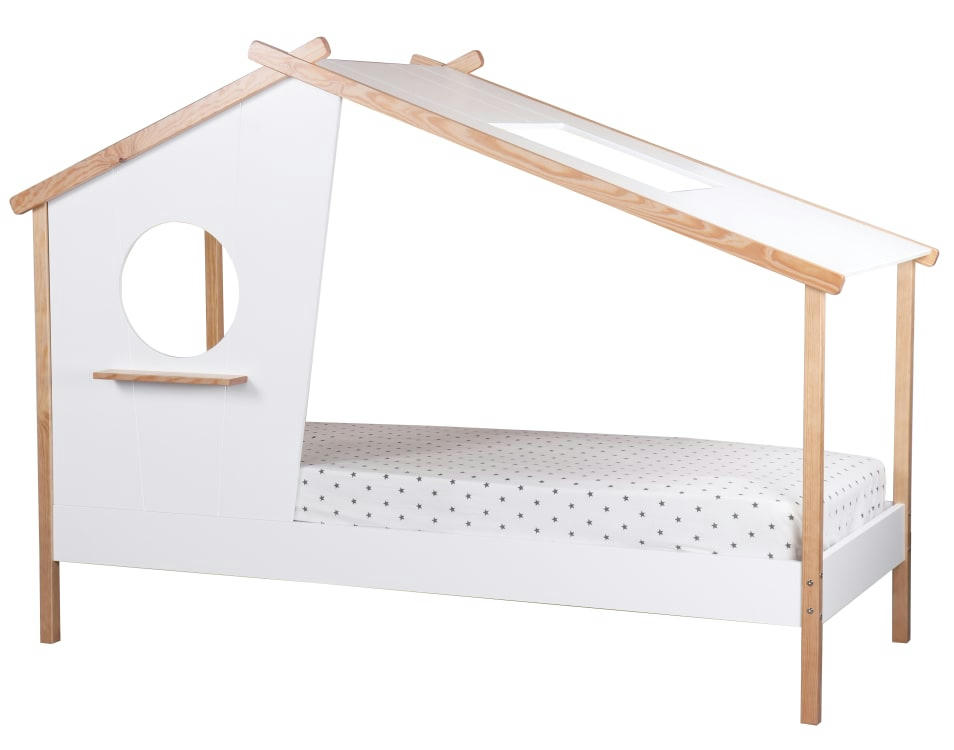 AMÉLIE - Lit enfant cabane  blanc   effet bois    90x200